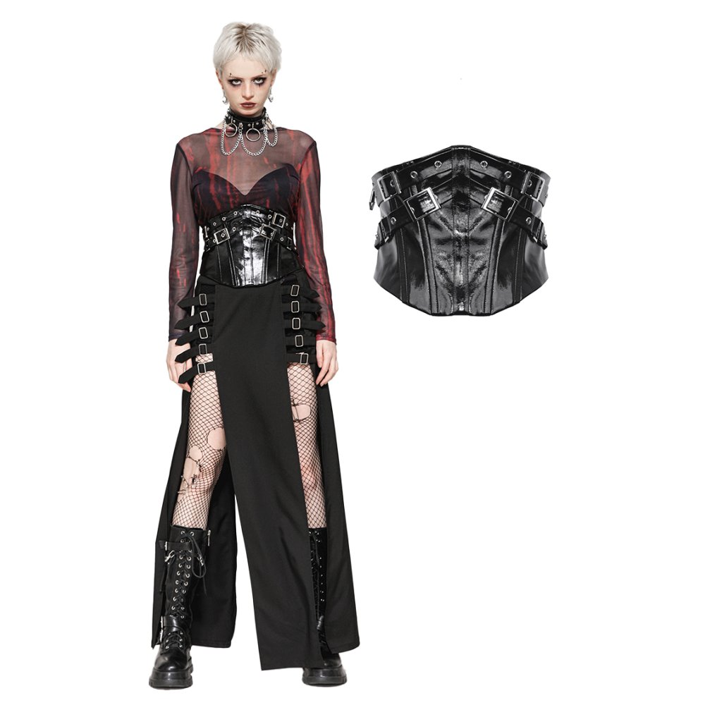 Dark in Love - Punk Patent Leather Metal Korsettgürtel - Schwarz